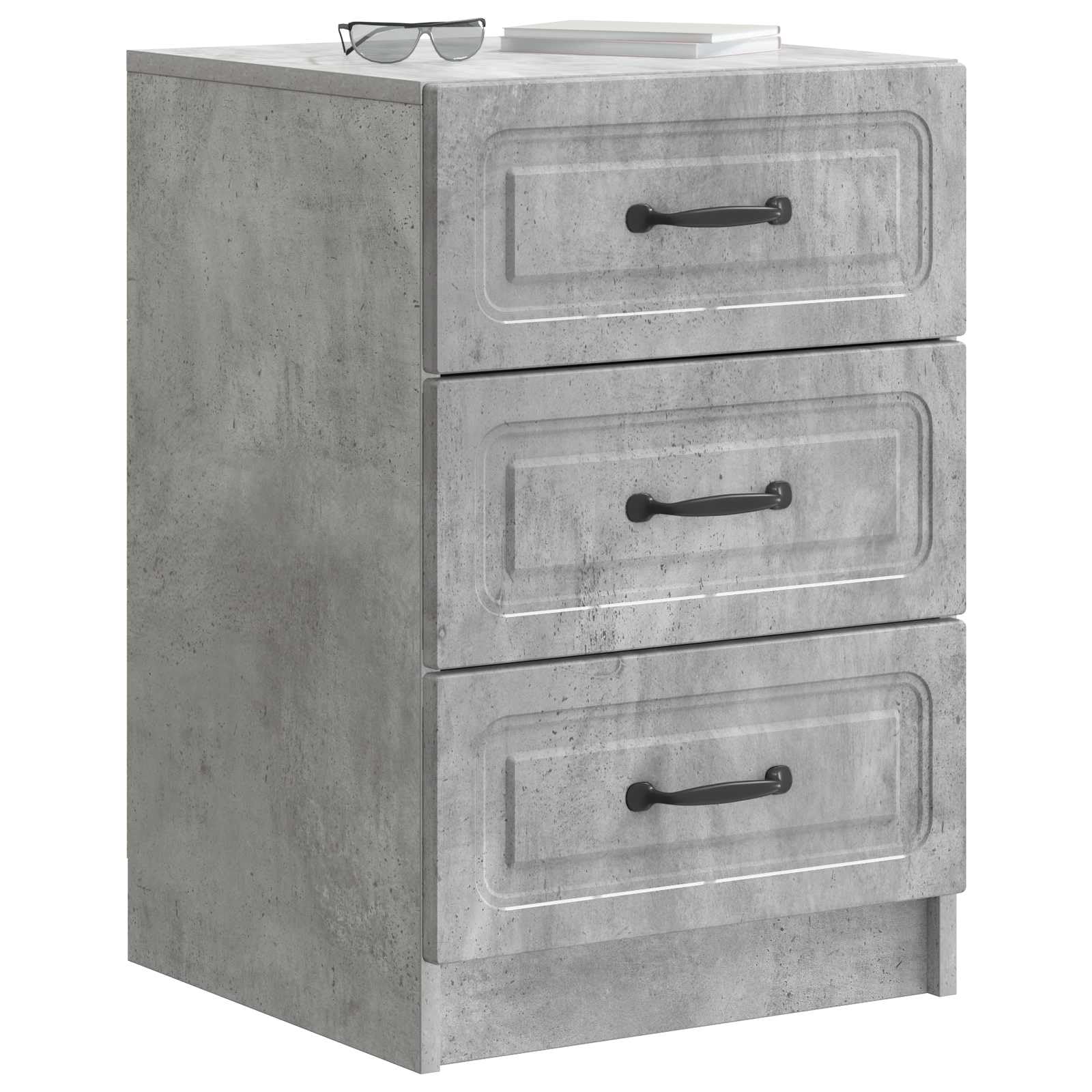 Générique Vintage szafka nocna z szufladą szary beton 43 x 41 x 63,5 cm, designerski drewniany stolik nocny z czarnymi uchwytami barowymi, przestronny schowek do nowoczesnej sypialni