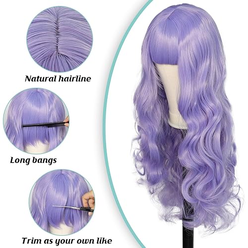 Miniatura 4 de ANOGOL Gorra de pelo  peluca de degradado amarillo verde azul peluca larga ondulada para niñas peluca de cosplay con flequillo peluca de Lolita para