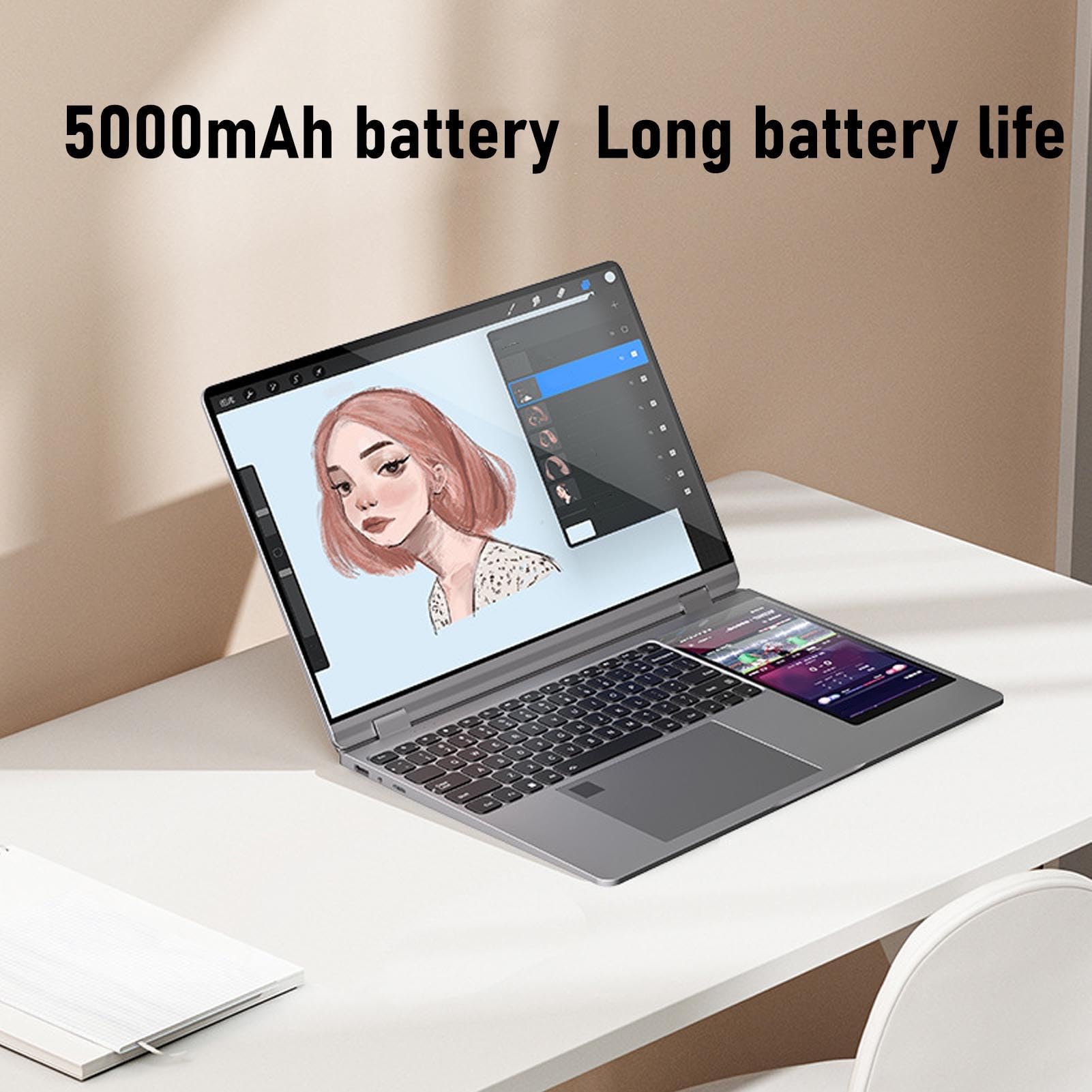 15.6in Computer per Laptop a Doppio Schermo, Tastiera Retroilluminata Ergonomica per Wins 11 PRO, PC per Laptop a Doppio Schermo per Lavoro/Multitasking, 32 GB RAM 256G Memoria Disco Rigido