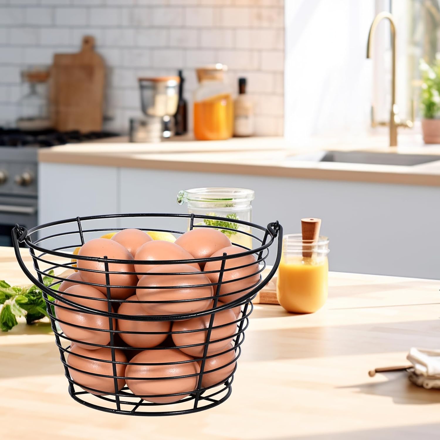 Kifmurase 3 Pcs 8” Egg Collecting Basket for Gathering Fresh Eggs with Handle, Wire Baskets Metal Storage Basket for Carring and Transporting Chicken and Duck Eggs, Fruit Bin