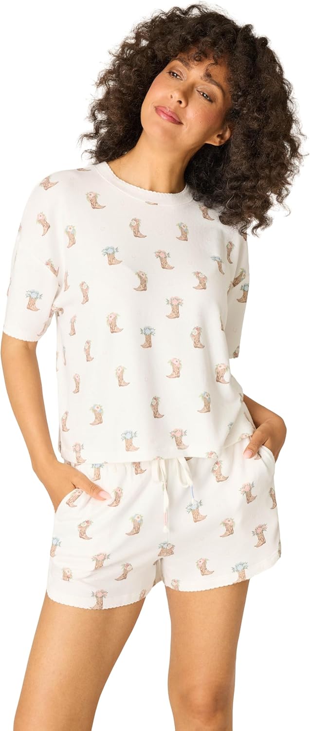 PJ Salvage Womens Western Blooms Boot Bouquet Short Sleeve Top