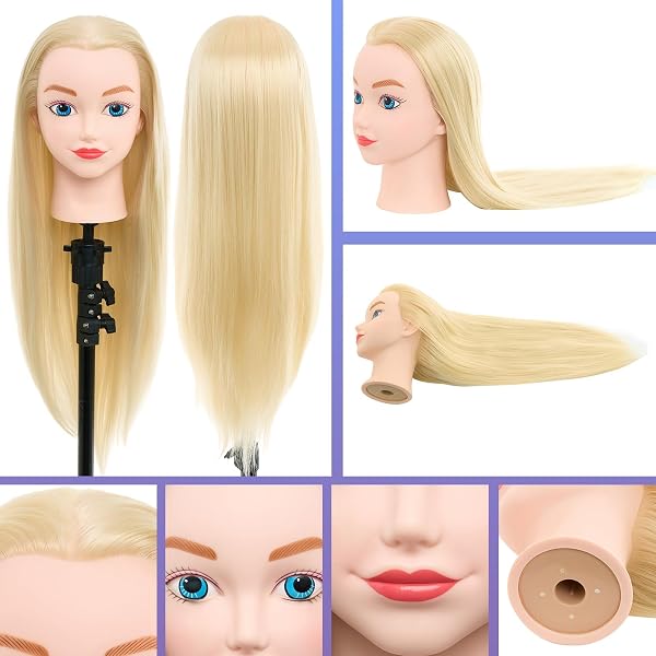 NEVERLAND Testa Per Parrucchiere 20 inch 100% Fibra Sintetici Parrucchiere Manichino Testa bambola da truccare e pettinare Pratica Modello Testa Parrucchiera Con Morsetto & DIY Hair Styling Tools - 5