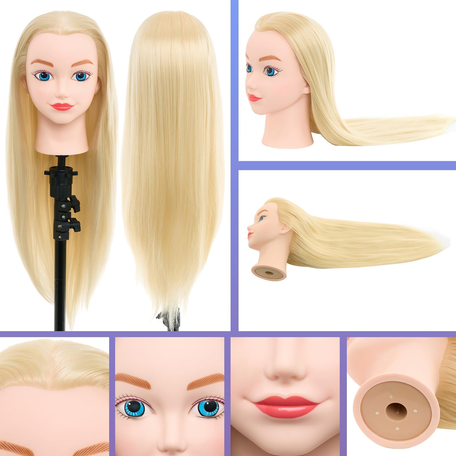 Neverland de 20 pulgadas Cabeza de peluquería 100% fibra pelo Cabeza de Entrenamiento Cabeza de Muñeca Muñeca peluqueria Muñeca de la Cosmetología con Soporte& DIY Hair Styling Tools