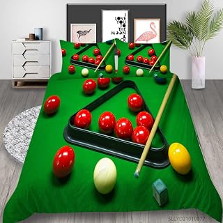 MSKJWWS Bedding Double Duvet Set Snooker Billiards Easy Care Bedding Double Bed Set - Microfibre Quilt Cover 200x200 cm - Comforter Cover with 2 Pillowcases(Double)