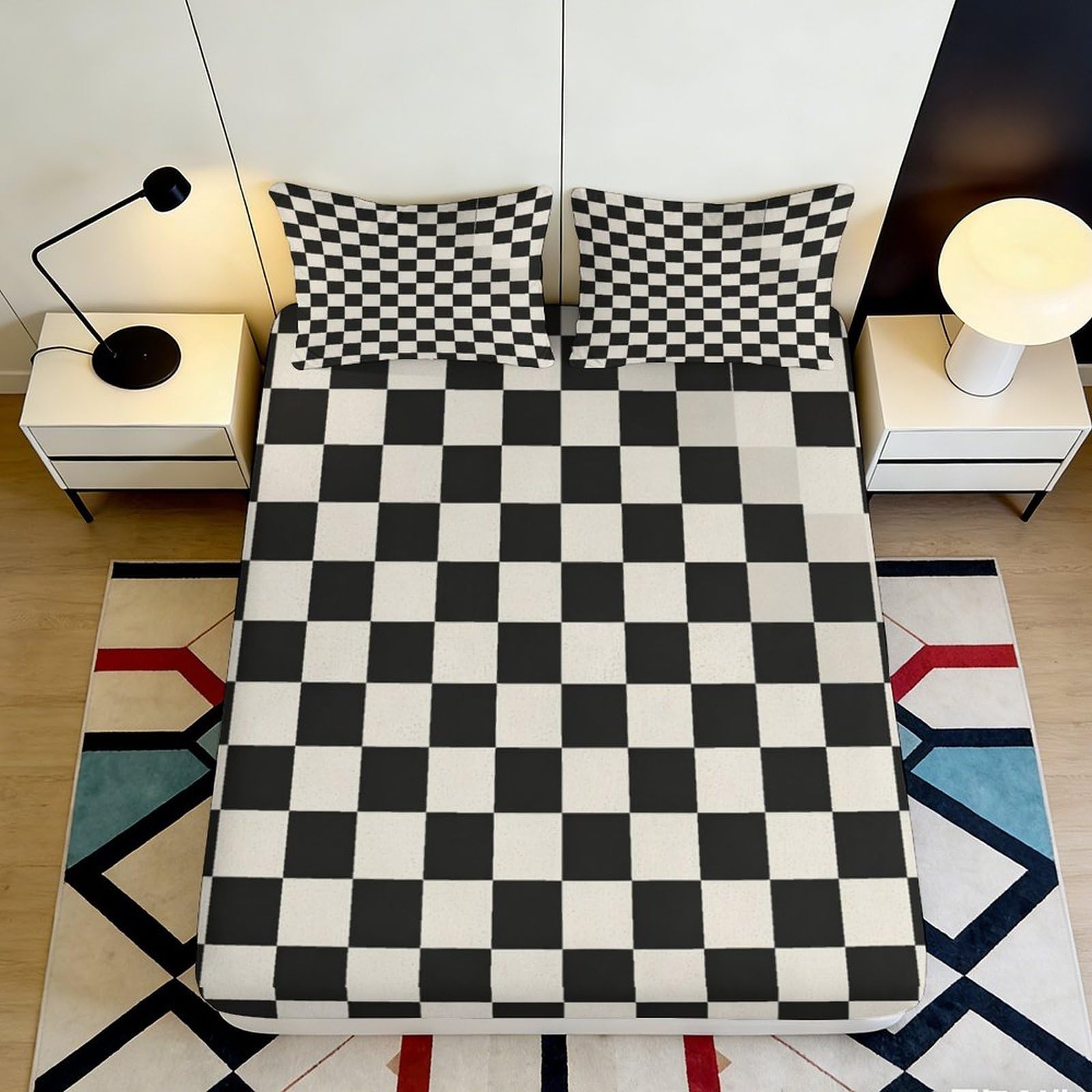 Jqzkxnhpbr Style-2 3D Printed Checkerboard Black White Fitted Sheet Microfiber Soft Bed Cover For Bedroom Guest Room Decor 90X200x25cm