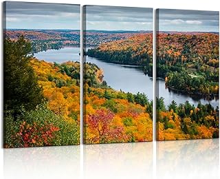 3 Piece Canvas Wall Art Prints Picture Gatineau Hills Ottawa Canada Autumn Landscape Framed Wall Painting Modern Artwork Poster Home Decor for Living Room Office Ready to Hang