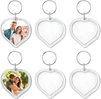6-Pack Photo Keychain, Love Heart Clear Keyrings Picture Frame Keychains | Double Sided Acrylic Blank Photo Key Fob Holder with Split Ring for DIY Personalised Photo Gift