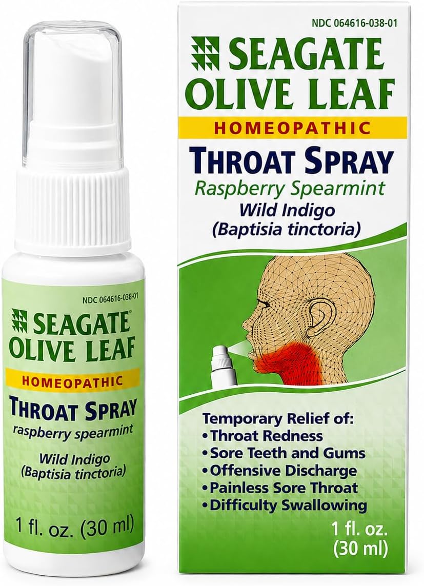 Seagate Products Homeopathic Olive Leaf Throat Spray (Pack of 1) 1 Ounce Raspberry-Spearmint