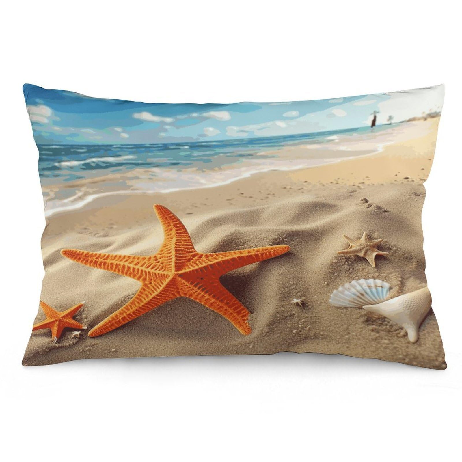 Sea Beach Starfish Throw Pillow Covers with Silent Zipper Polyester Pillow Protectors Removable Pillow Cases Soft Pillowcase Cozy Pillow Sham Cushion Cover for Sofa Car Bed 12 "x20
