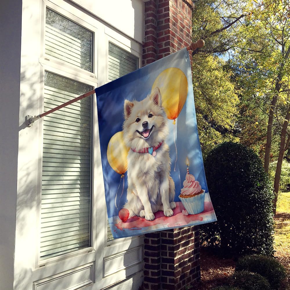 Caroline's Treasures American Eskimo Happy Birthday House Flag Large Porch Sleeve Pole Decorative Outside Yard Banner Artwork Wall Hanging, Polyester, House Size, Multicolor