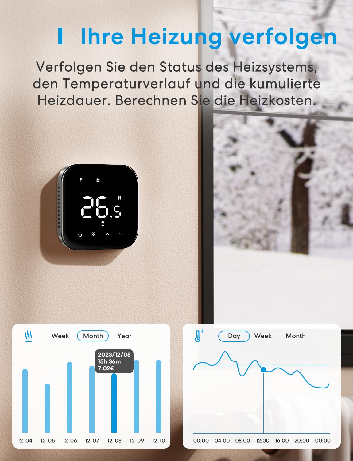 Meross Matter Thermostat für wassergeführte Fußbodenheizung Schwarz