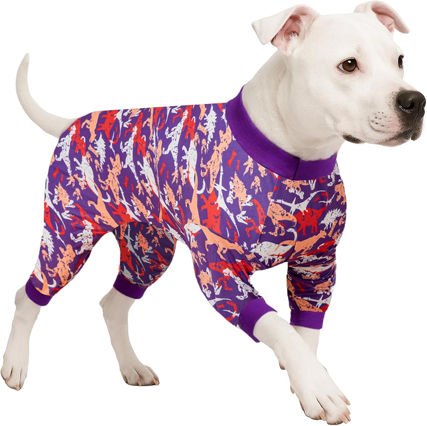 LovinPet Large Dog Pajamas – Purple Camo Dinosaur Print, 3XL
