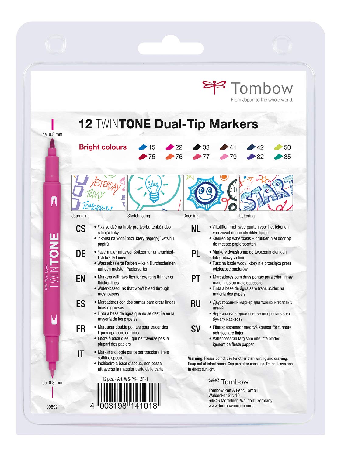Tombow WS-PK-12P-1 Feutres à deux pointes TwinTone, kit de 12 couleurs vives & WS-PK-12P-2 Feutres à deux pointes TwinTone, kit de 12 couleurs pastel