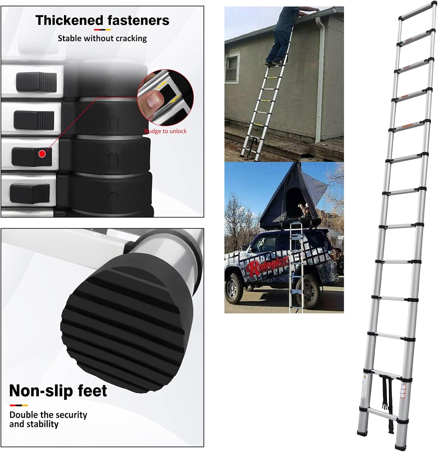 Telescoping Ladder 16 FT Extension Ladder Aluminum Collapsible Ladder Attic Ladder Folding Ladder Rv Ladder Roof Ladder Multi-Purpose Ladder for Christmas Decorations & Household Daily, 330Lb Capacity