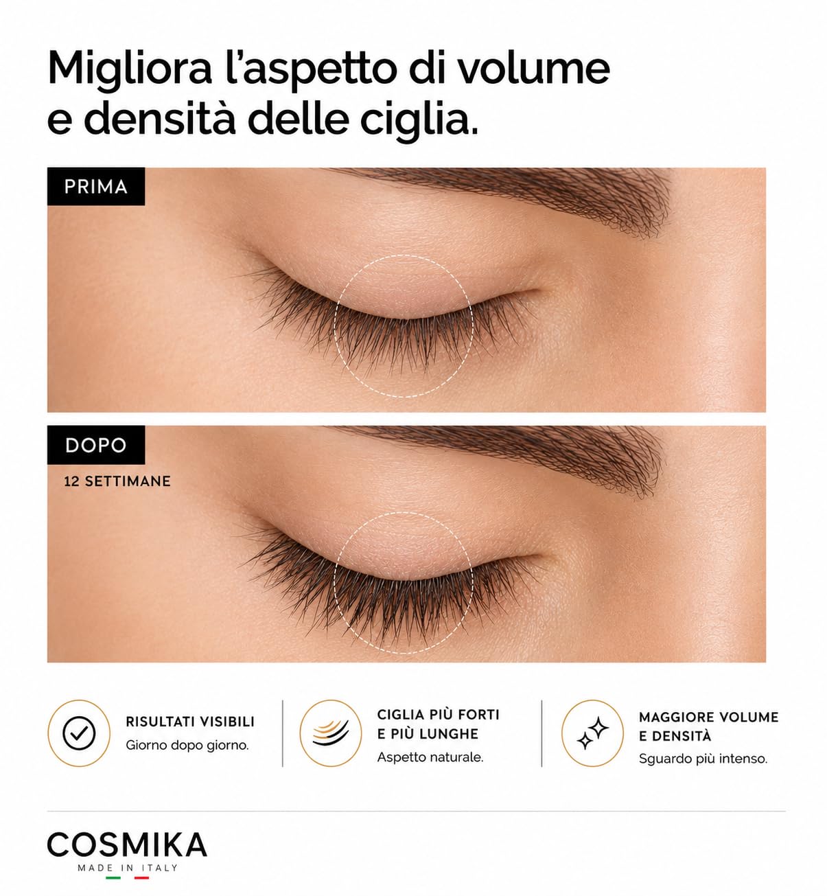 Siero Ciglia Allungante e Volumizzante MADE IN ITALY, Peptidi E Biotina per Ciglia e Sopracciglia, Flacone 6ml