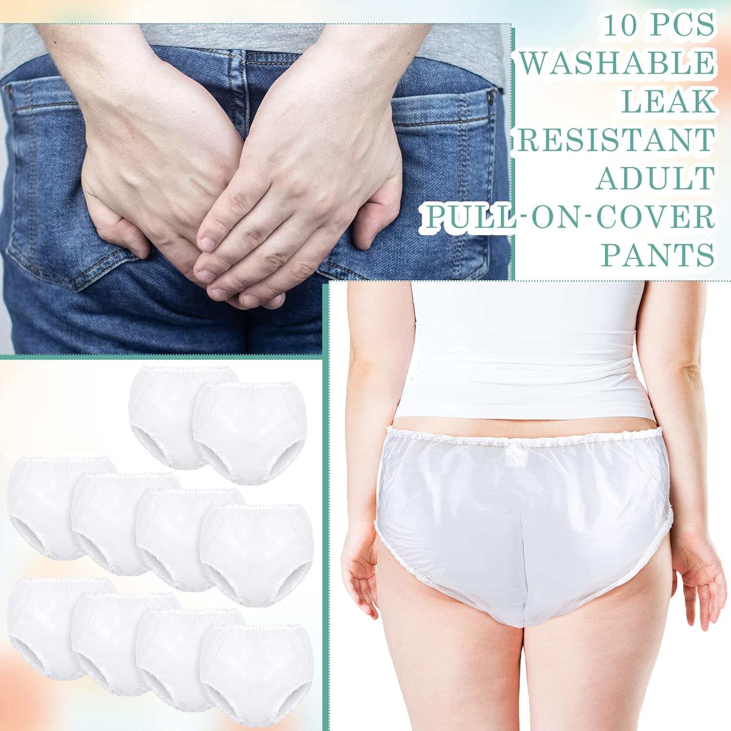 Weewooday 10 Pcs Adult Plastic Pants, Medium, White, Waterproof Incontinence Underpants, EVA Pull on Cover Pants, Leak Proof, Washable Incontinence Pants for Men and Women - Image 6