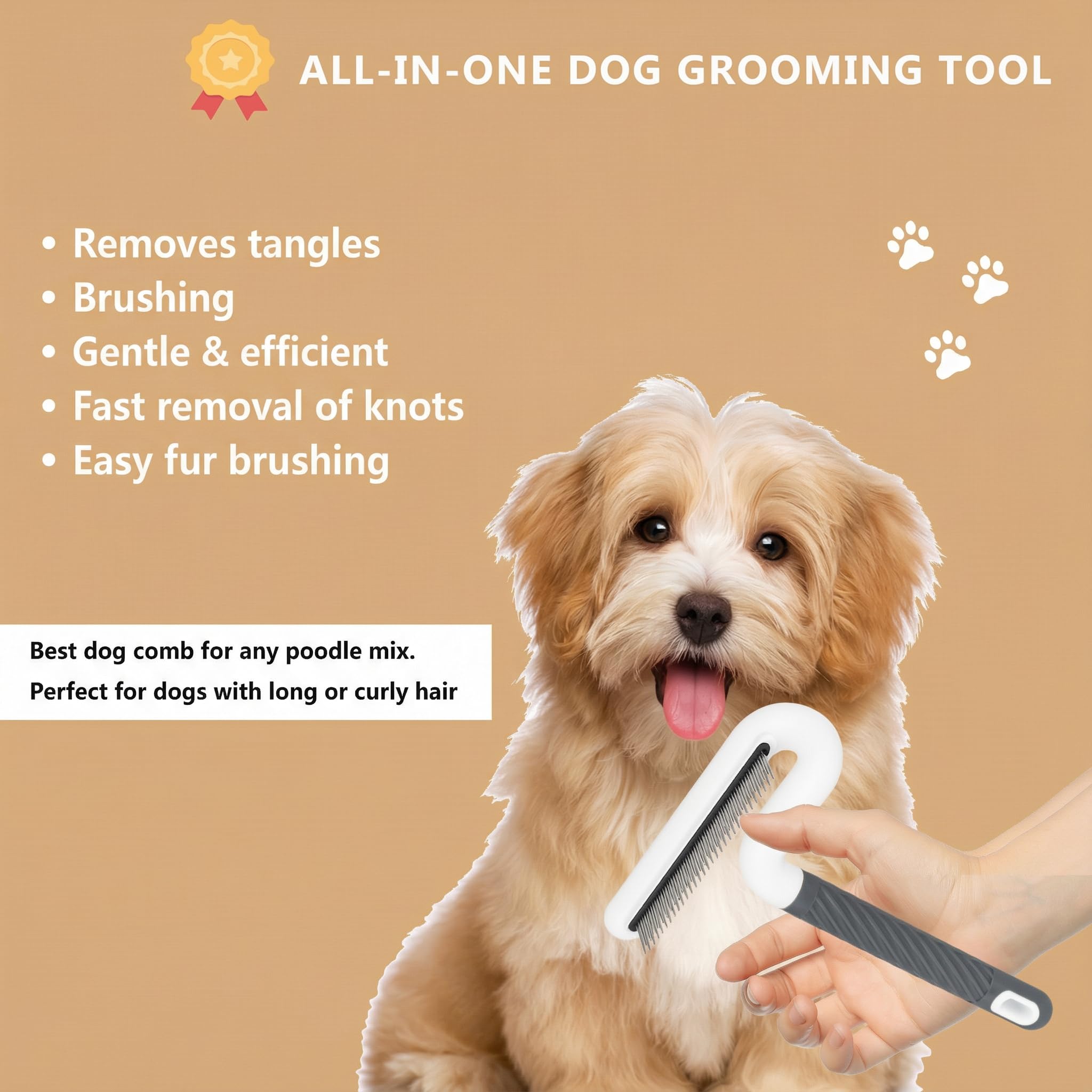 Pettine per cani e gatti, pettine per toelettatura con denti lunghi e corti in acciaio. Rimuove in modo sicuro nodi e grovigli per cappotto lucido. Strumento districante delicato per peli di