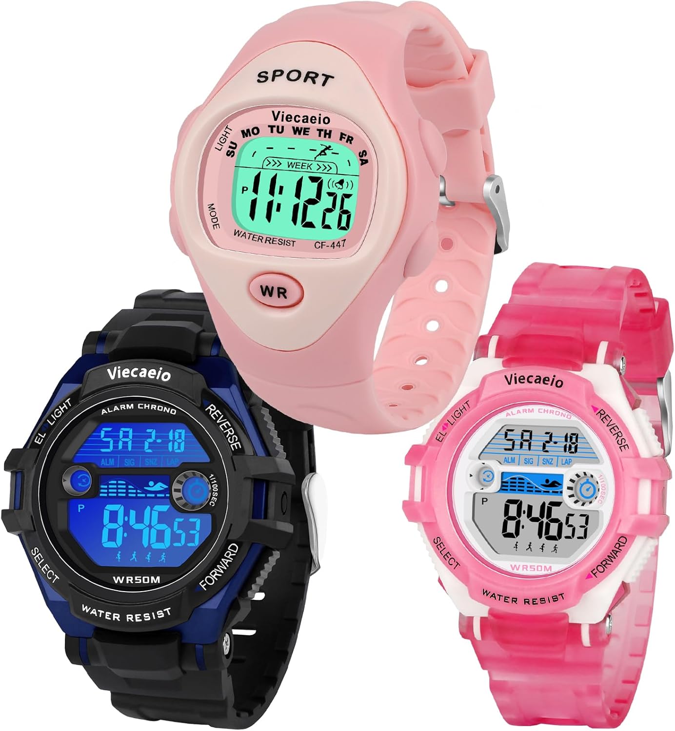 Kids Shock and Water Resistant Sports Watch 3 Piece Gift Set for Boys and Girls