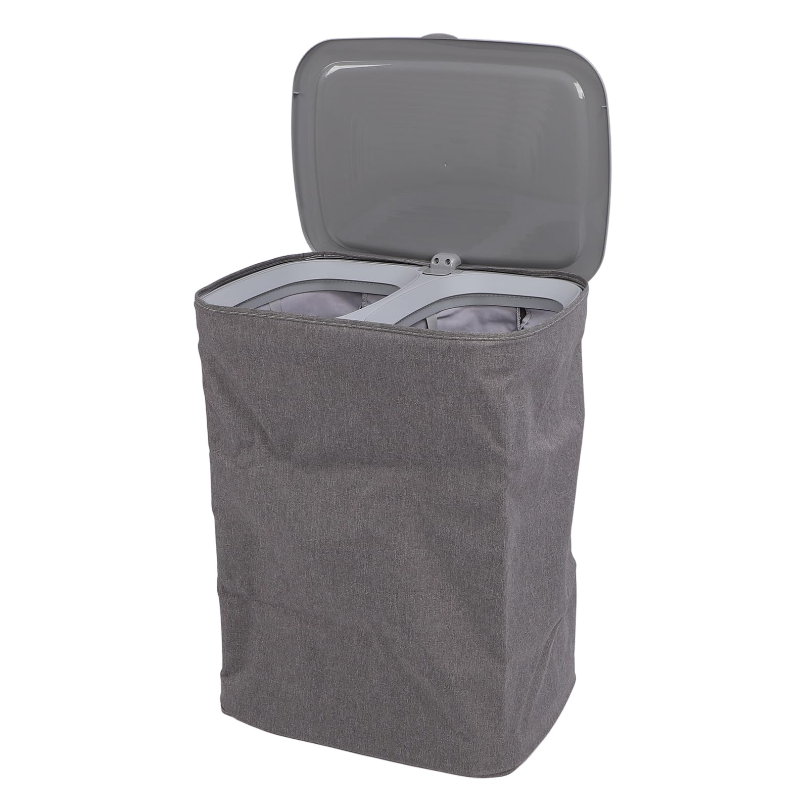 Cesto Portabiancheria Portatile in Tessuto, Doppio Scomparto, Organizer per Bagno, Camera da Letto, Ripostiglio, Bianco (S50L)