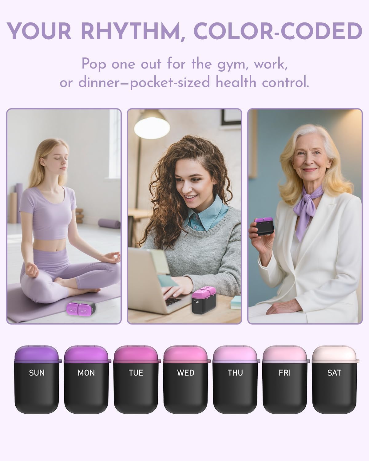 Weekly Pill Organizer 2 Times a Day, 7 Day Travel Medicine Pill Organizer with Moisture-Proof Silicone Lid, AM PM Daily Pill Box for Vitamins & Supplements, Aesthetics Pill Case(Purple) - Image 7