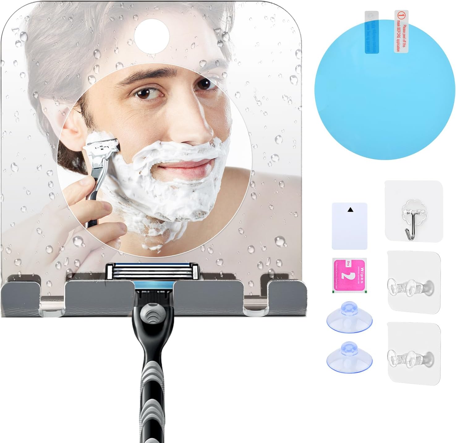 Fogless Acrylic Shower Mirror for Shaving, with Razor Holder