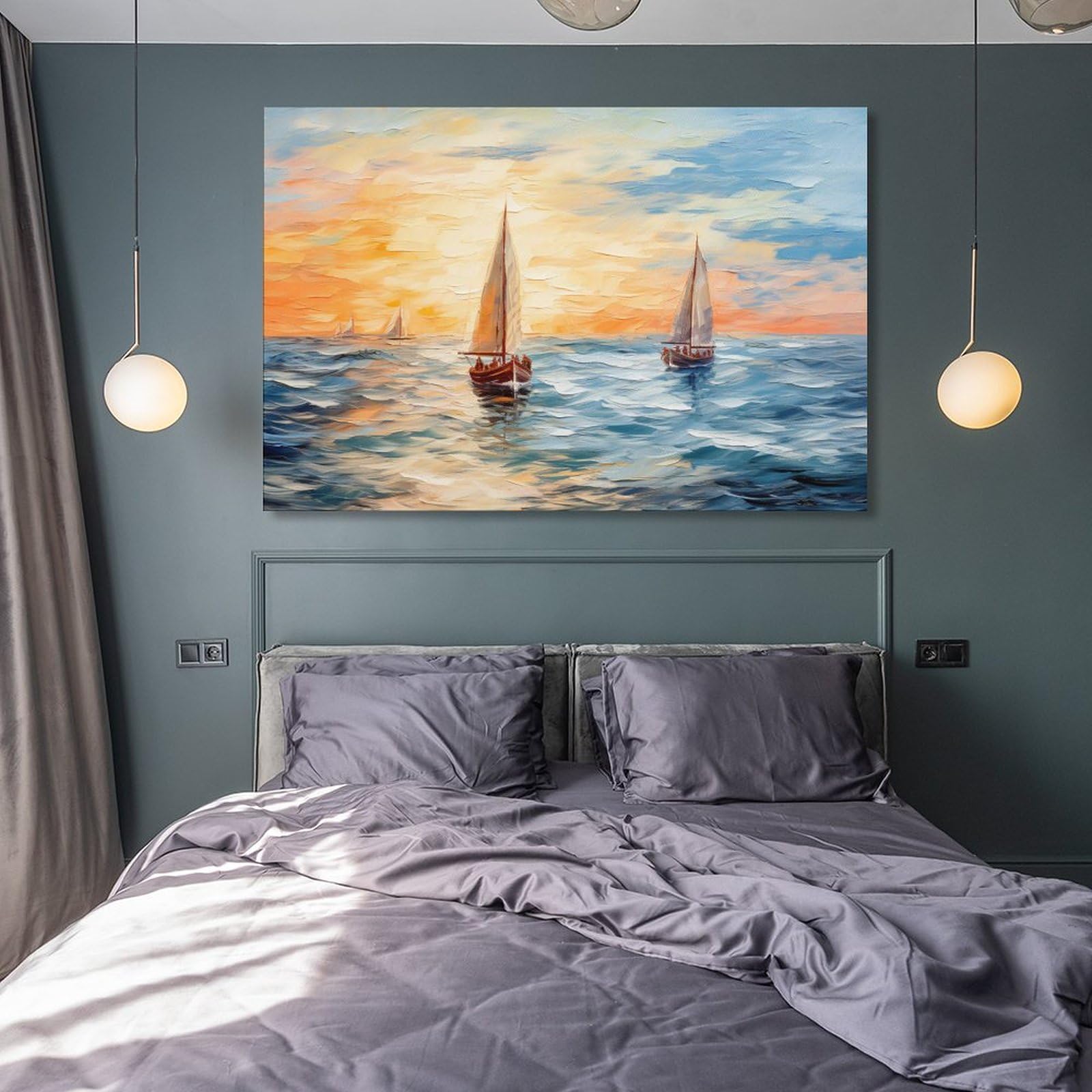 Lienzo decorativo de pared para dormitorio, moderno, retro, abstracto, atardecer, decoración de pared, póster para habitación estética