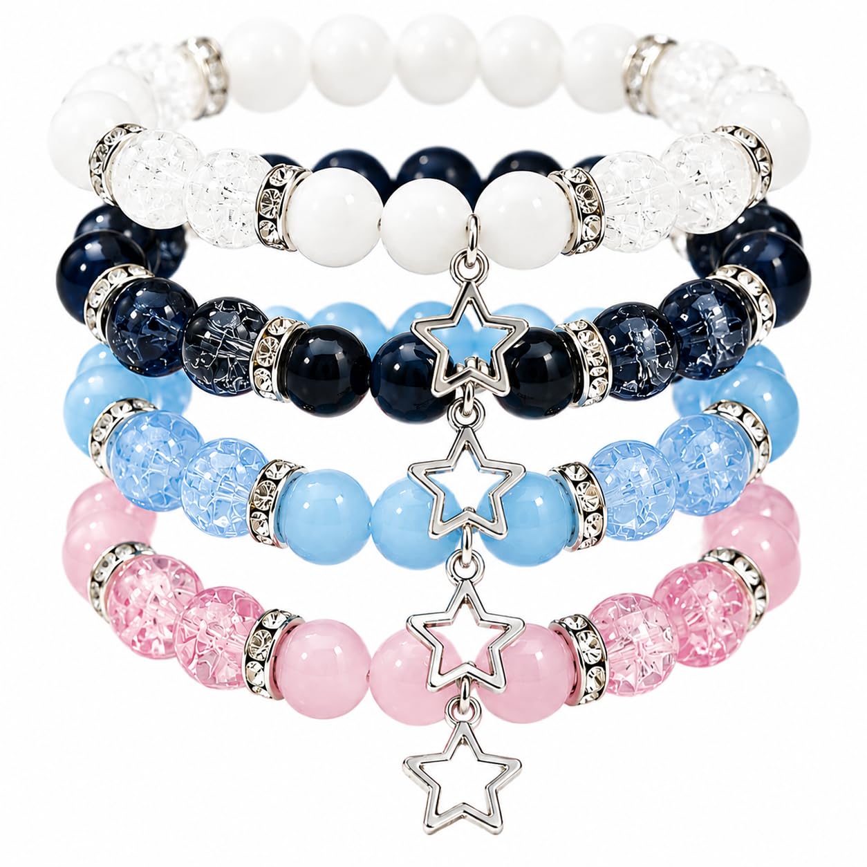 4Pcs Star Beaded Charm Bracelet Set for Girls & Women | Blue, Pink, Black & White Aesthetic Korean Cute Friendship Rakhi, Raksha Bandhan, BFF, Birthday Gift-image-33