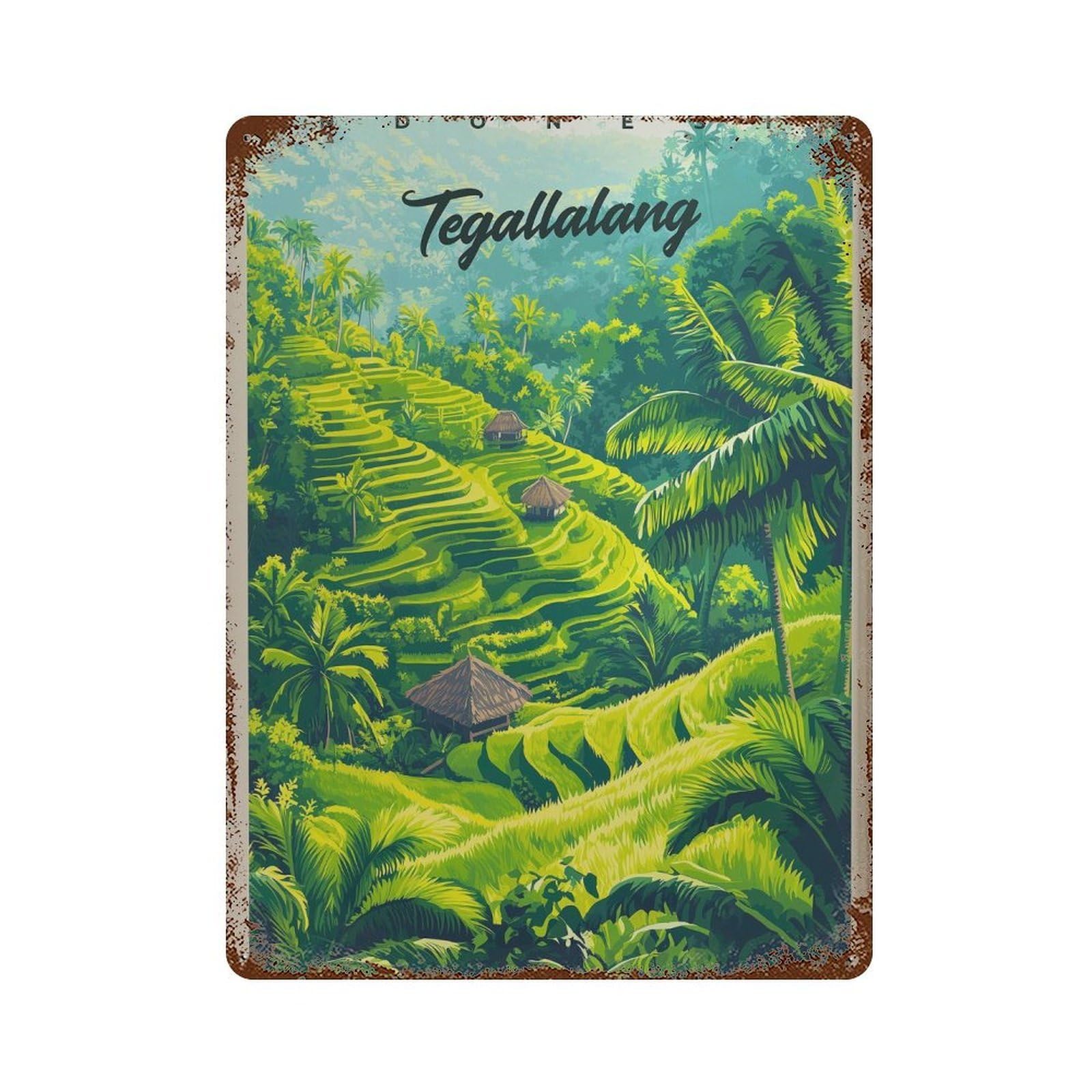 xiaoxiaoshen Bali Travel Tegallalang Rice Terraces Indonesia Wall Decor Art Metal Tin Poster Modern Home Decor Art Home Bar Shop Decorations Vintage Sign 40x30cm