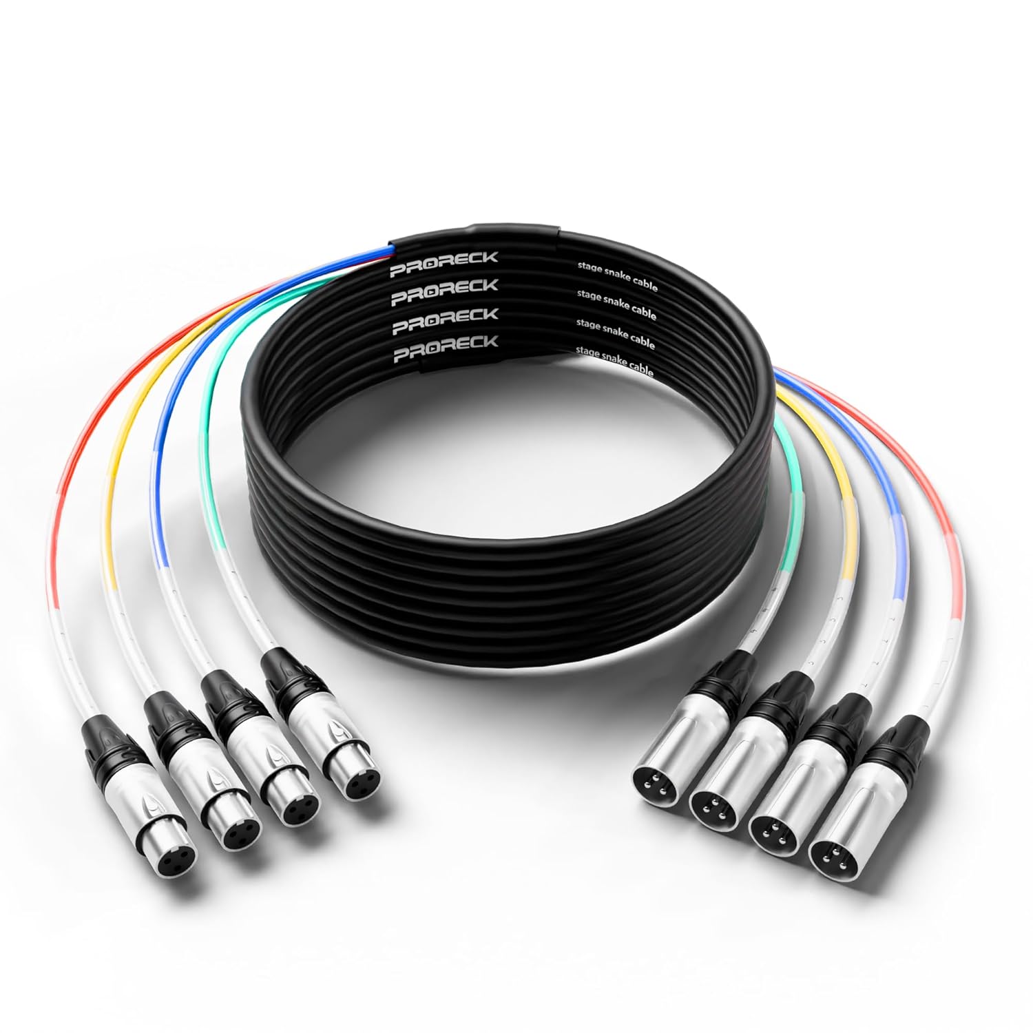 PRORECK 15ft Snake Cable, 8-Channel Shielded Audio Cable XLR Male to Female, with Color-Marked Connectors for Professional Stage, Studio, and Live (PR-XLR-8 * 15)