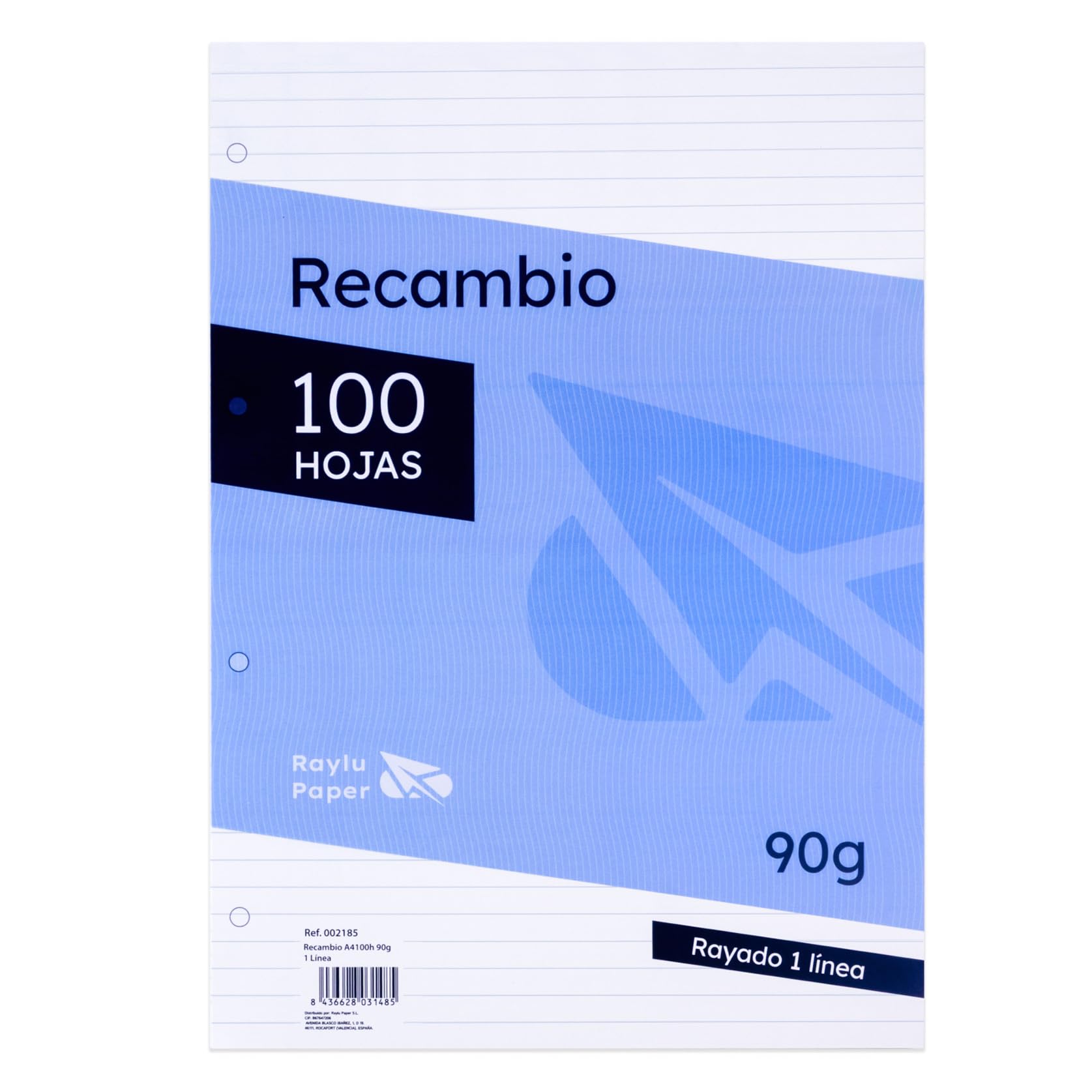 Raylu Paper Fogli A4 a Righe con Buchi Rinforzati, 100 Fogli 90 g, Righe Senza Margine, per Raccoglitore ad Anelli