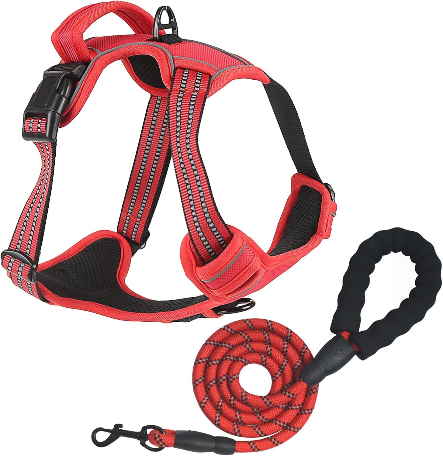 No Pull Dog Harness for Large Dog with Dog Leash Adjustable Reflective Pet Vest with Front Clip Padded Harness and Lead Set Red L