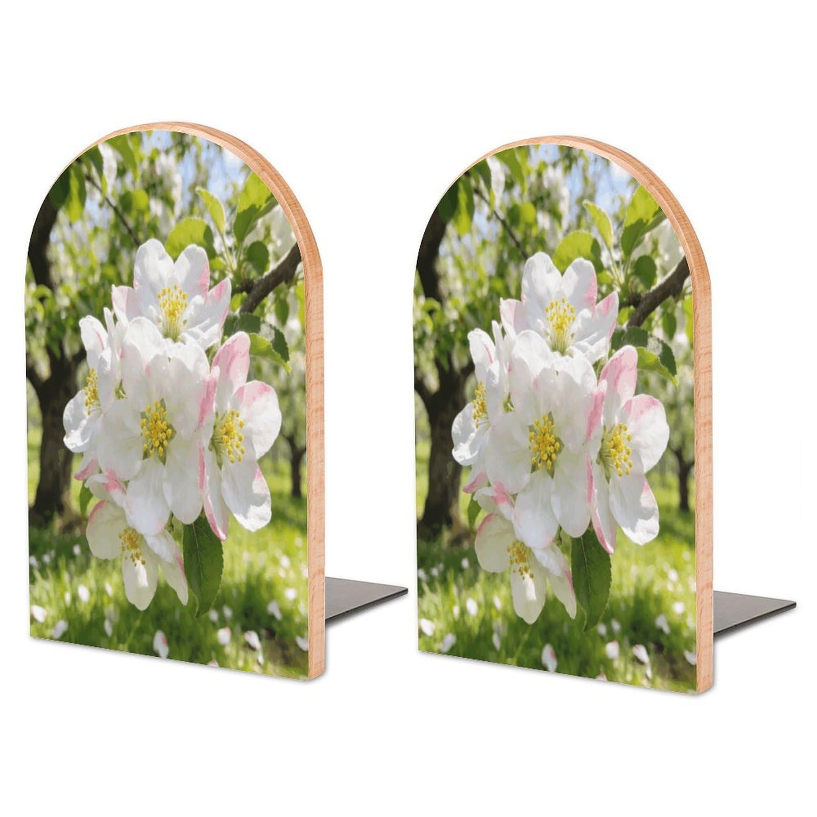 Sujetalibros grandes de metal antideslizante con acabado de madera noble y flor grabada