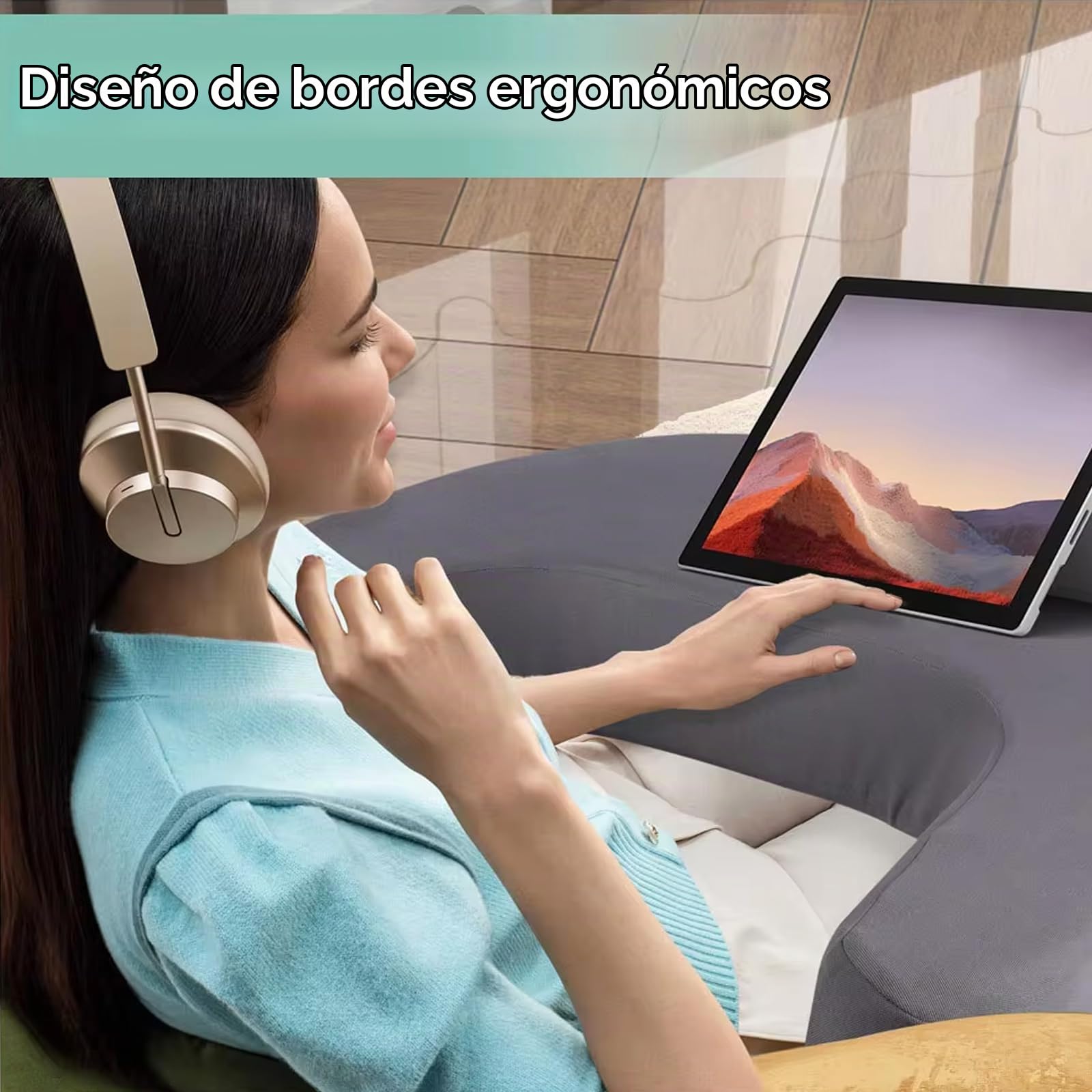 Cojin Lectura Cama - Espuma de Memoria Ergonómico Mesa Portatil Cama con Bolsillos Laterales, Tejido Antideslizante Mesa Ordenador Sofa para Bandeja Cama y Bandeja Sofa