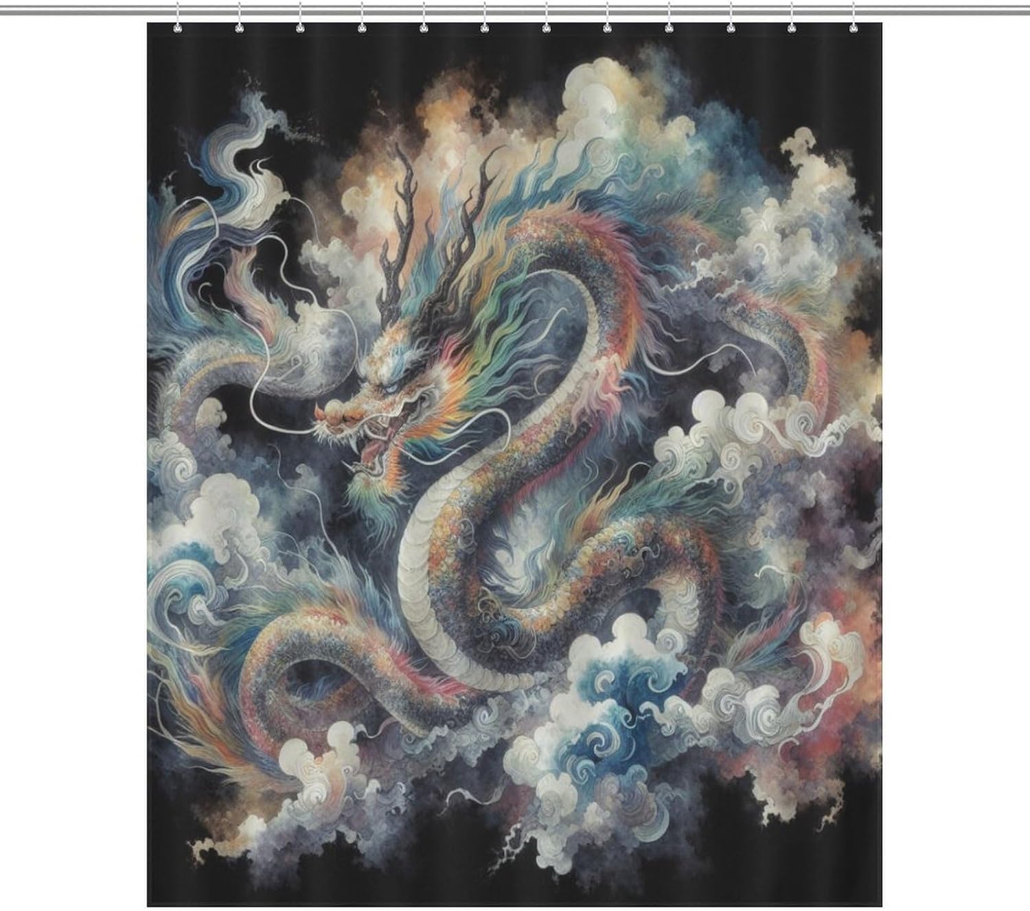 Dragon Shower Curtain, Colorful Dragon Magical Fantasy Mythical Animal Washable Waterproof Fabric Bath Curtains Set for Bathroom Decor Art with 12 Hooks - 60x72Inch（152x183cm）