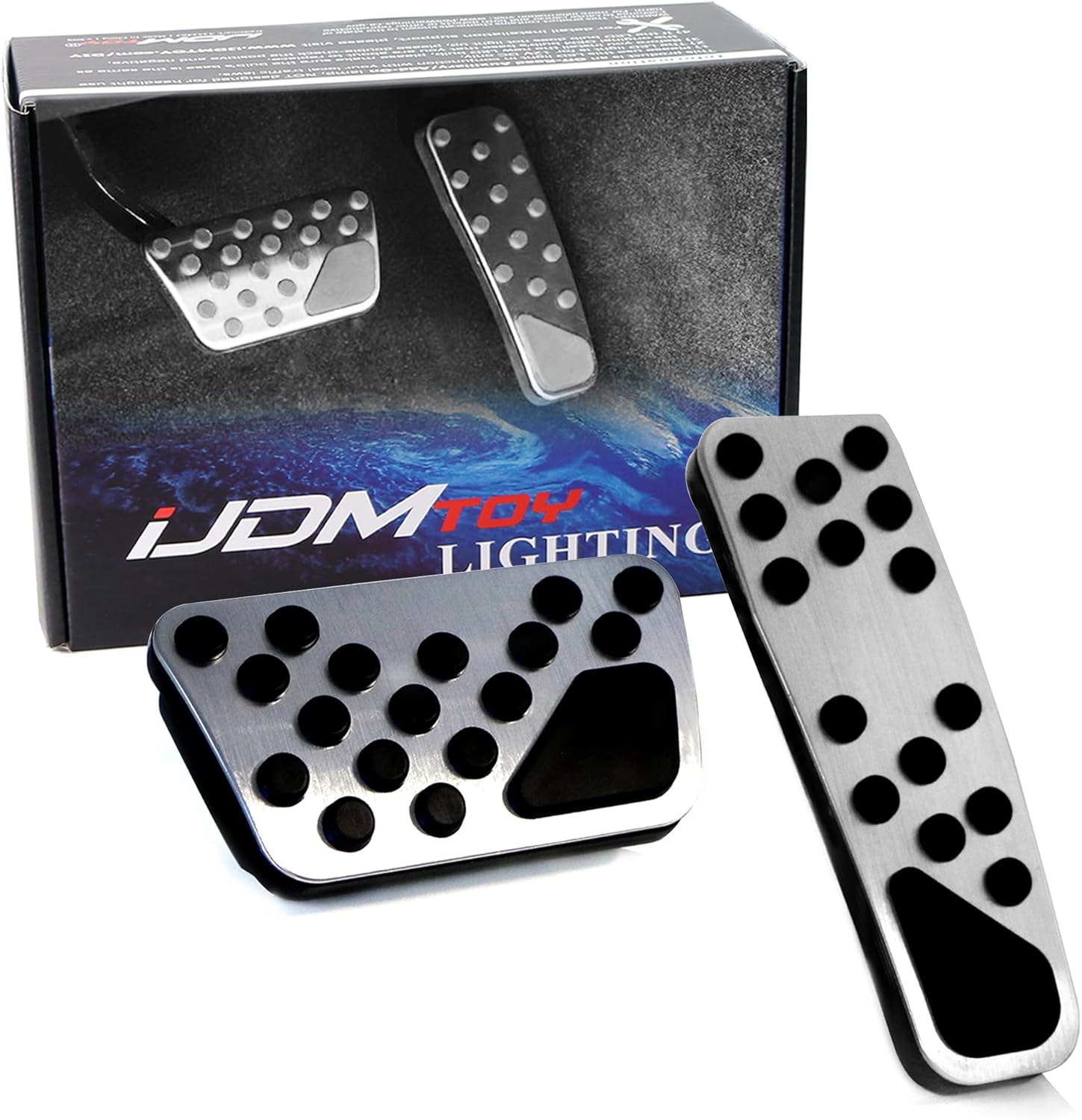 iJDMTOY 2pc Set Track Racing Style Direct Fit Silver Aluminum Foot Pedal Covers Compatible With Dodge Challenger Charger Magnum, Compatible With Chrysler 300