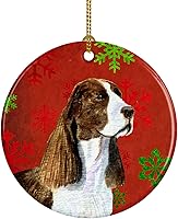 Vista 47 de Caroline's Treasures Dachshund copos de nieve rojos y verdes, adorno de cerámica de Navidad para colgar en el árbol de Navidad, decoración