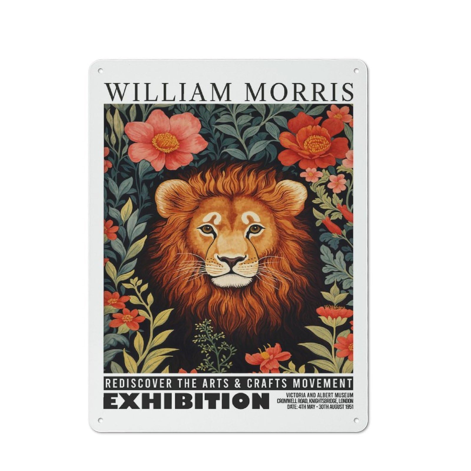 Junmoney Style-17 Garage Style Metal Wall Sign 40X30cm Featuring Morris Floral Lion Exhibition, Shed Wall Plaque For Tool Room, Garage, Studio Or Home Bar