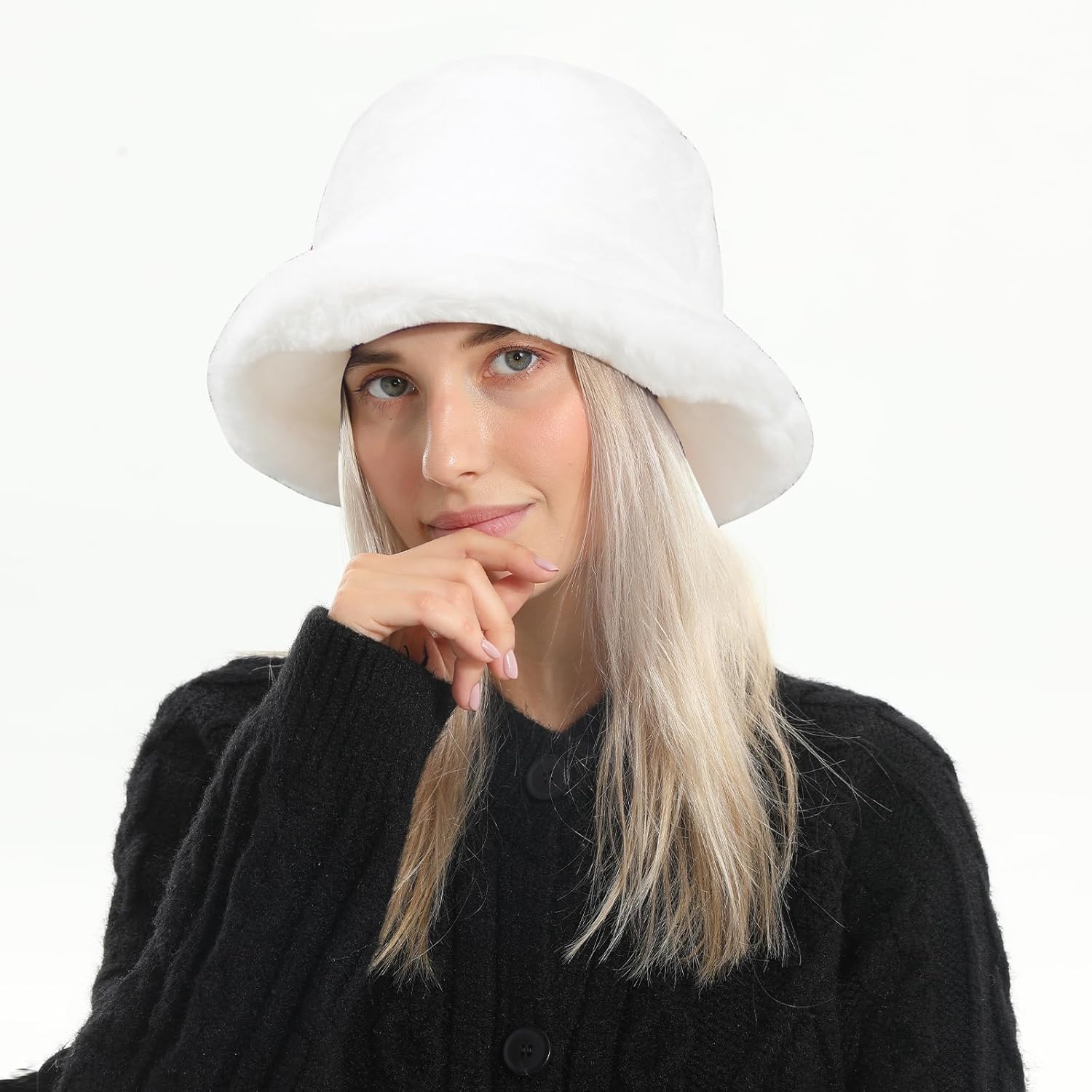 Winter Faux Fur Bucket Hat, Fluffy Fuzzy Warm Hats, Plush Fisherman Cap, Furry Puffy Hats for Women - Image 8