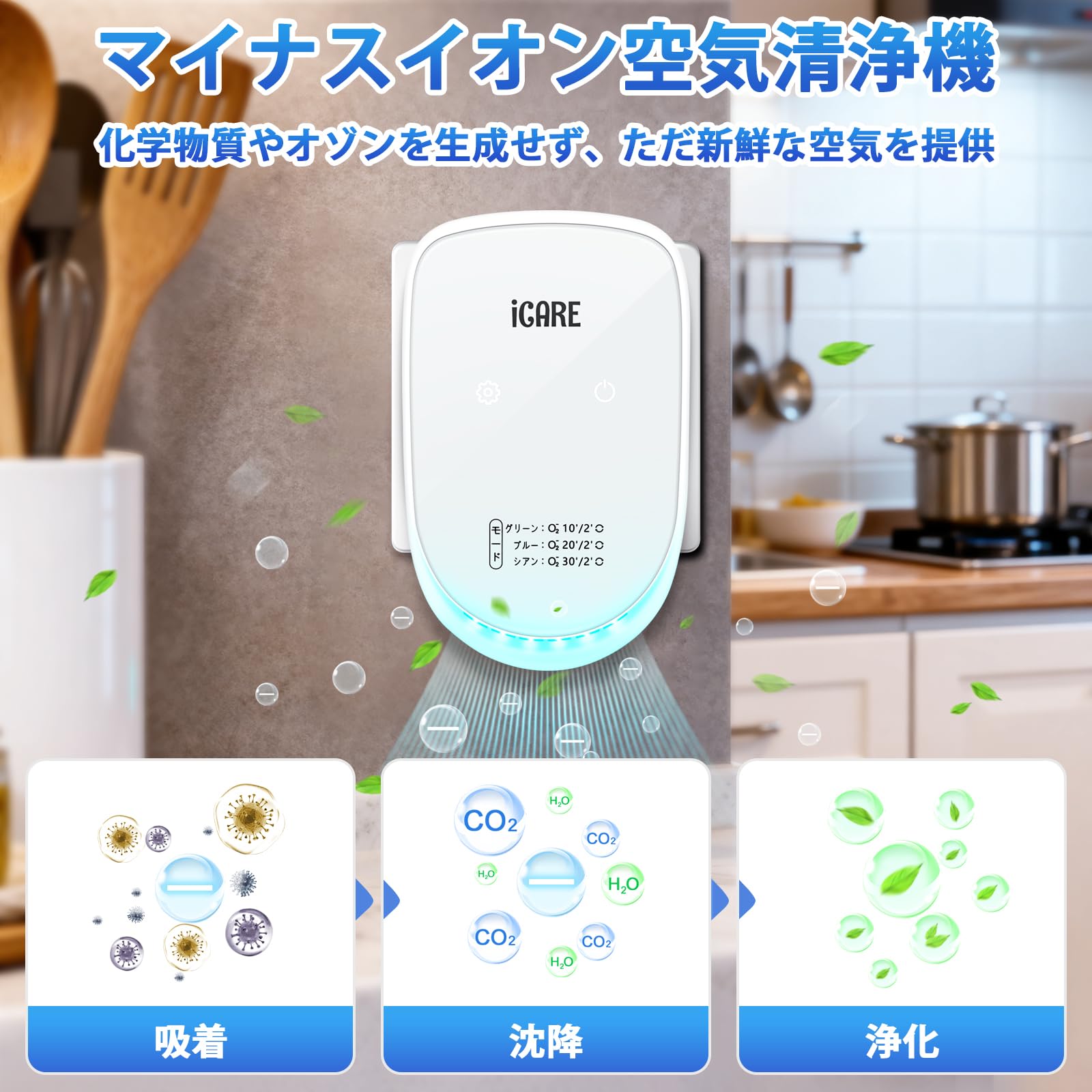 | ICARE 空気清浄機 （3個セット） マイナスイオン発生器