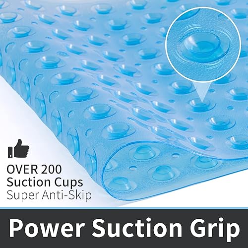 Miniatura 4 de ROSMARUS Tapete de ducha extra largo de 16 x 39 pulgadas, antideslizante, para bañera con ventosas y agujeros de drenaje, tapete de bañera para
