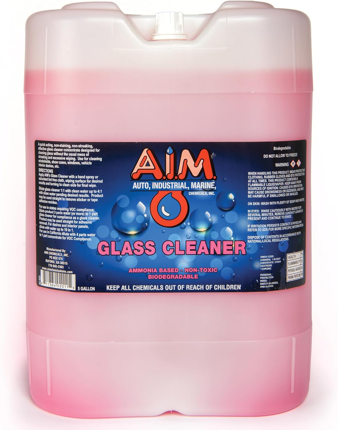 AIM Chemicals Ammoniated Glass Cleaner Concentrate - Streak-Free Shine for Windows, Cars, Homes, Offices - Dilutes 10:1 - Removes Dirt, Grime, Fingerprints - Ideal for Glass Spray Bottles - 5 Gal