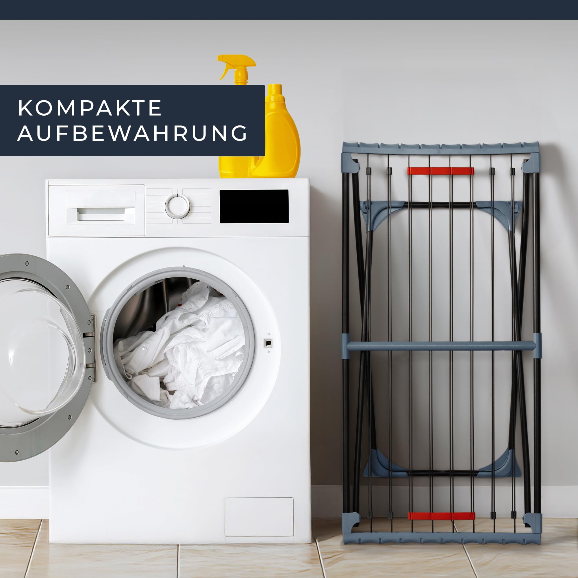 Séchoir à linge extensible XXL, surface de séchage 20 m, stable, peu encombrant, avec pinces, support pour linge domestique, noir (Phoenix noir)