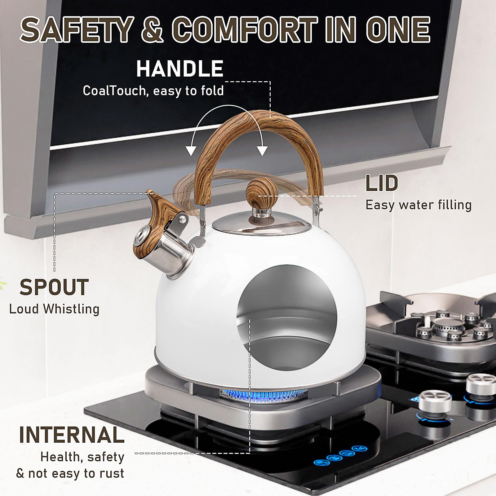 Bouilloire Sifflante 2,5 L En Acier Inoxydable Beige, Bouilloire électrique Intelligente Pour Une Utilisation Sur Plaques électriques, Cuisinières Et Gaz