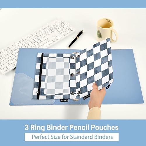 Miniatura 5 de Bolsas para carpetas, bolsa para lápices de tablero de ajedrez de mármol gris para carpeta de 3 anillos, paquete de 2 bolsas transparentes con