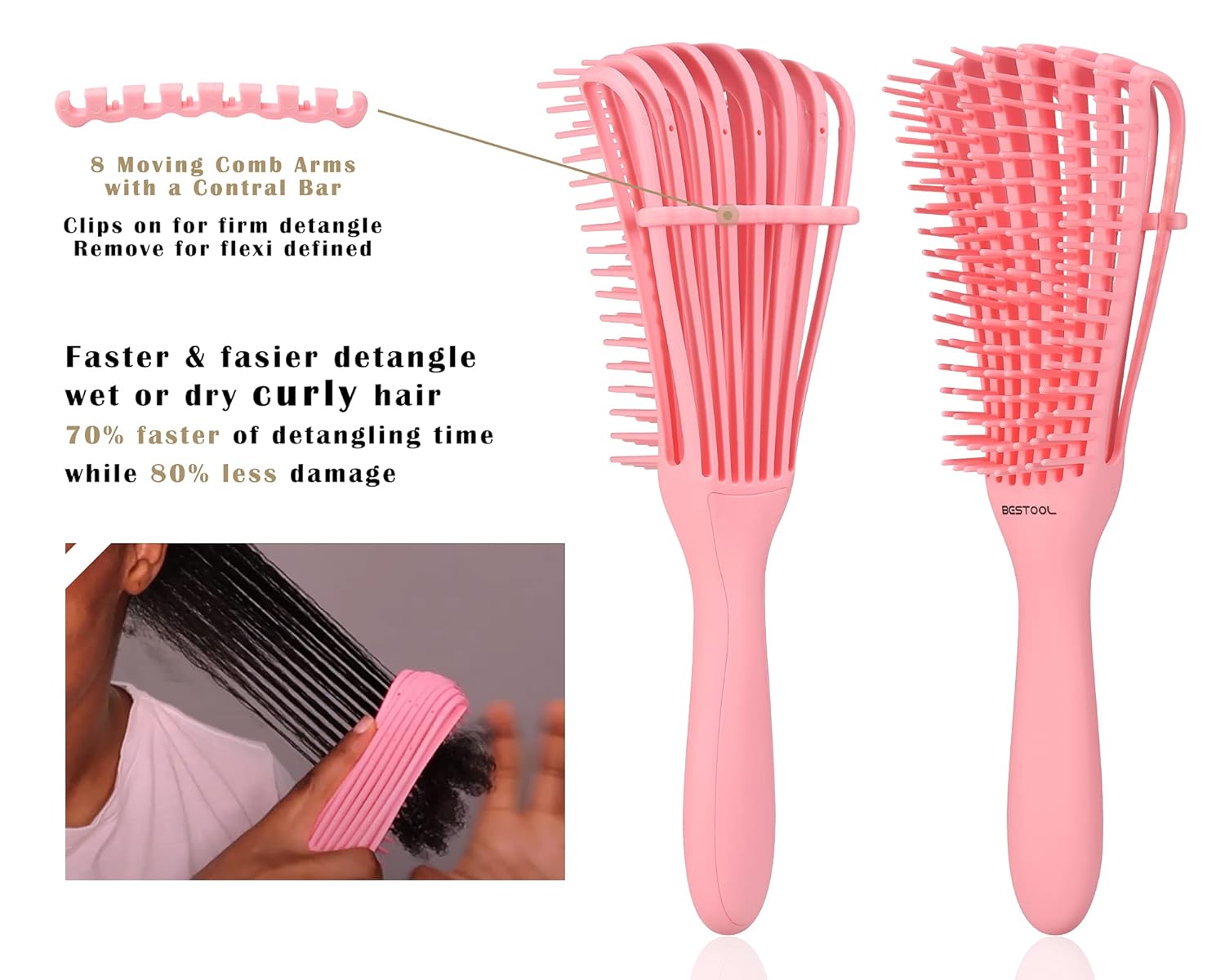 BESTOOL Detangling Brush for Curly Hair, Wet or Dry Detangler Brush for Coily, Kinky Black Natural Hair, Less Pull, Less Pain, Less Damaged (Black) : Beauty & Personal Care