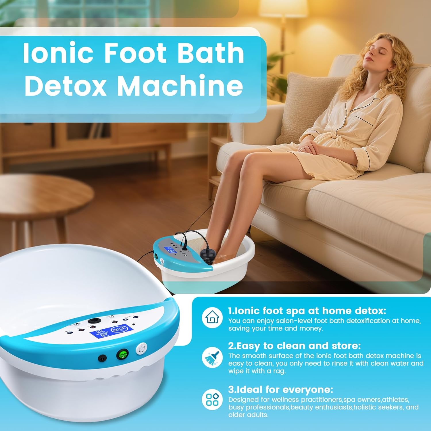 LeCuag Ionic Foot Bath Detox Machine, Foot Spa Machine for Home Use - Foot Bath Soak Tub with Heating Belt, Auto Countdown Timer & Includes 100 Disposable Ion Cleaning Liners
