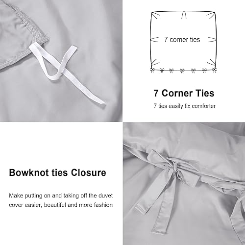Miniatura 6 de PHF Juego de funda de edredón gris tamaño Queen, cómodo, ligero y agradable al tacto, con cierre de botón, colección de ropa de cama suave y
