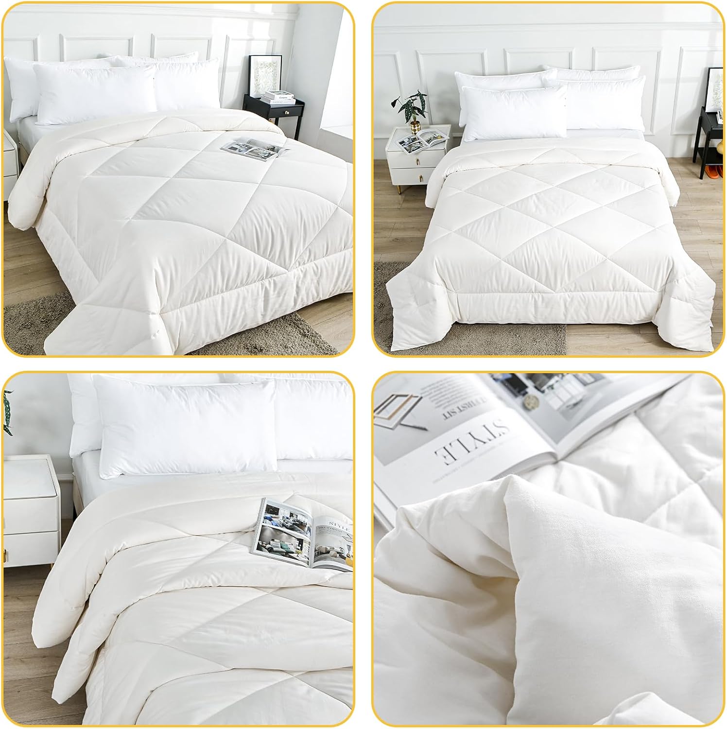 100% Cotton Filled Comforter, Premium Upgraded Cotton Bed Quilt Suitable for All Seasons, Comfortable Soft Noise-Free, Breathable and Fluffy, Queen, White | 100% Cotton, All Seasons, Breathable Fluffy, Soft Noise-Free