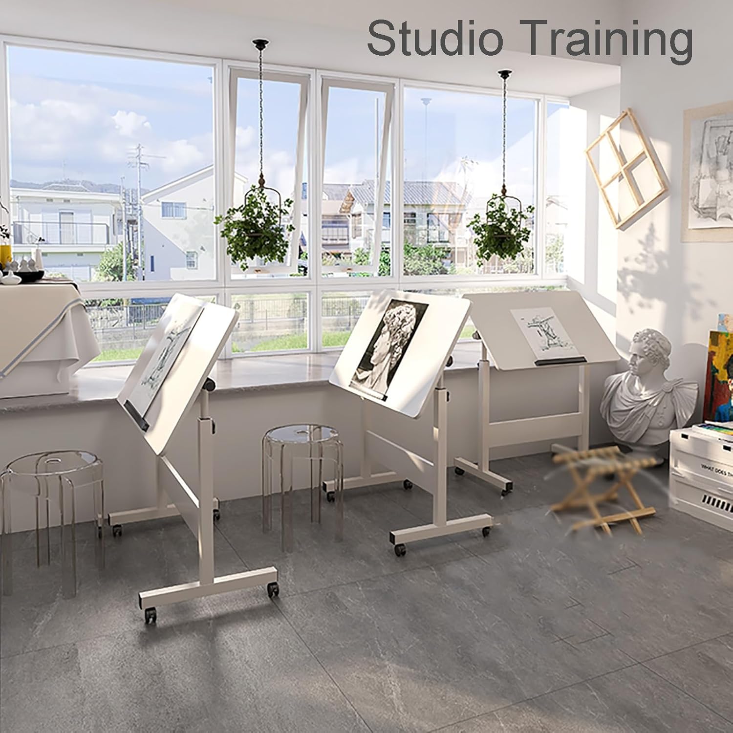 Drawing Tilting Tablet,Drafting Table,Folding Art Desk, Height Adjustable Drawing Table, Portable Artist Desk, Blueprint Table, for Home, Office, Couch(Size:31.4in/80cm(No Wheels))