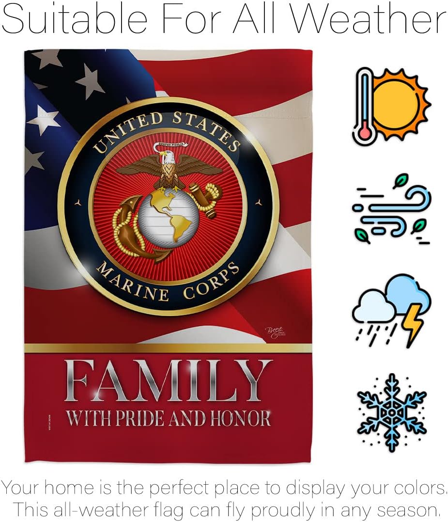 US Marine Family Honor House Flag - Pack Armed Forces Corps USMC Semper Fi United State American Military Veteran Retire Official Support Our Troops - Garden Yard Gift Double-Sided 28 X 40